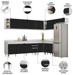 Armário de Cozinha Modulado de Canto 8 Peças CP26 Balcão com Tampo Bra