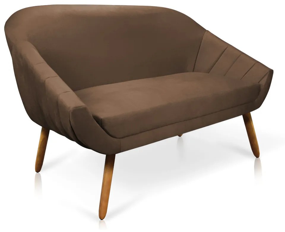 Kit 01 Namoradeira 02 Lugares e 01 Poltrona Giratória Giovana Suede Marrom Base Madeira MM30 - D'Rossi