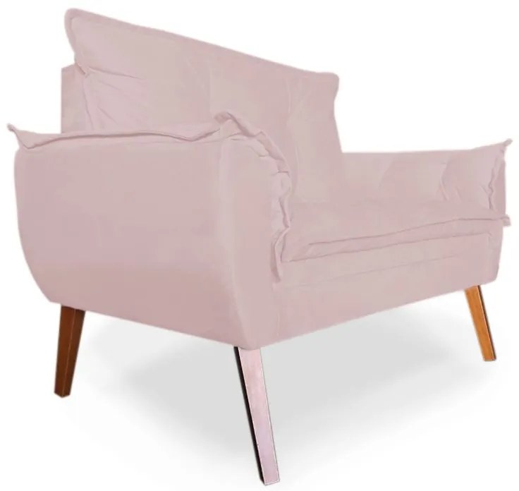 Kit 2 Poltronas 1 Namoradeira Apolo Pés Madeira Suede Rosa Bebê - Sheep Estofados - Rosa