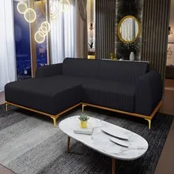 Sofá 230cm 4 Lugares com Chaise Esquerdo Pés Gold Molino D-465 Linho C