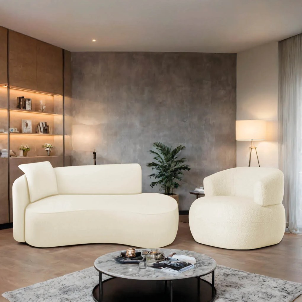 Kit Divã Recamier 150cm e Poltrona Luxo Suíça Lado Direito Bouclé