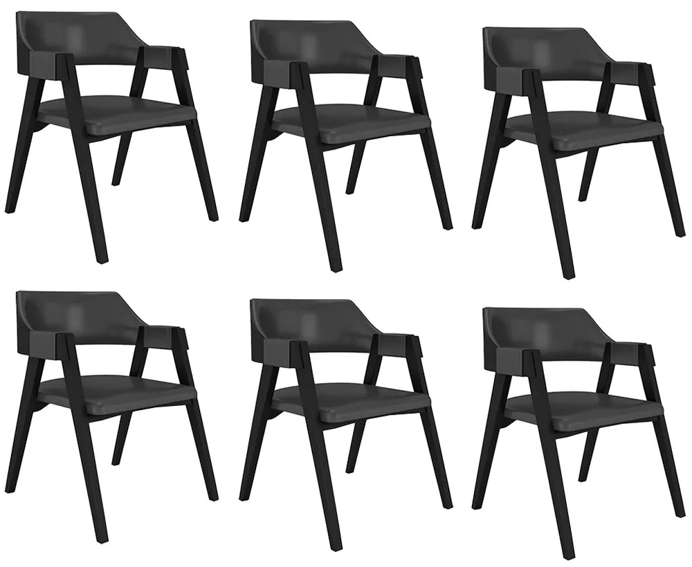 Kit 6 Cadeiras Sala de Jantar e Jogos Carteados Madeira Maciça Poker PU Grafite/Preto G42 - Gran Belo