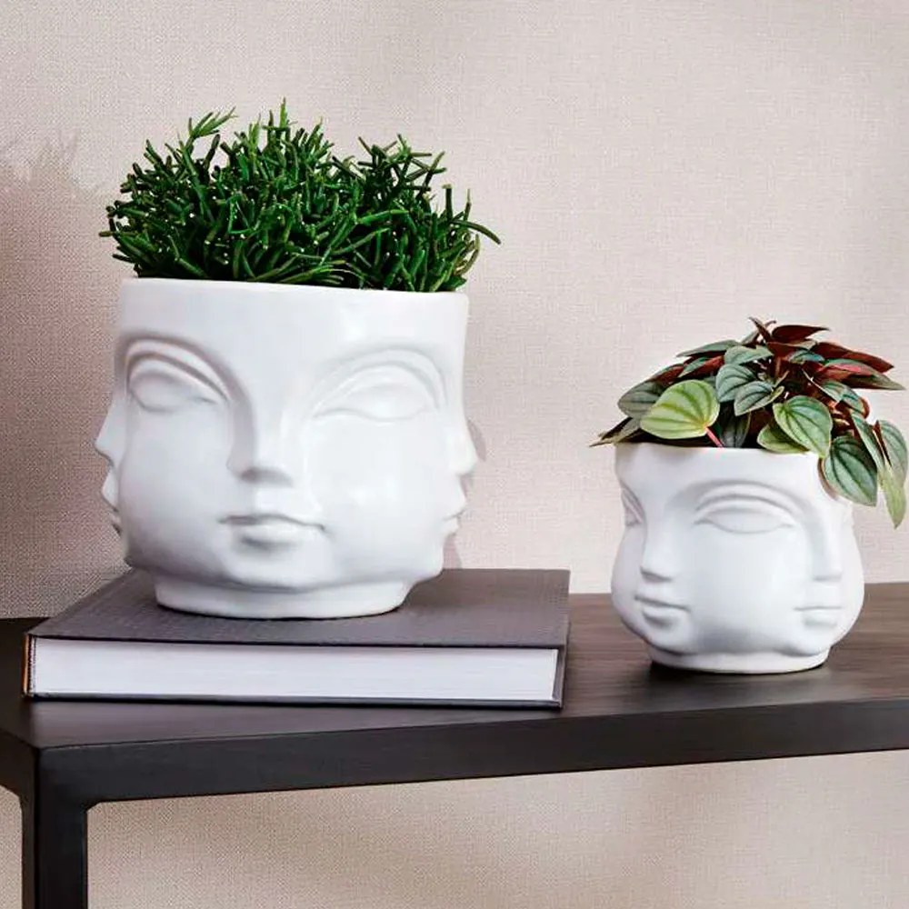 Cachepot "Rosto" Branco Em Ceramica 14,5x17 cm M02 - D'Rossi