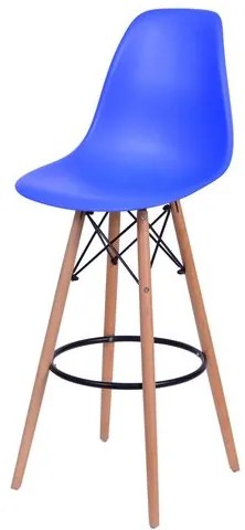 Banqueta Eames Polipropileno Azul Escuro Base Madeira - 54748 Sun House