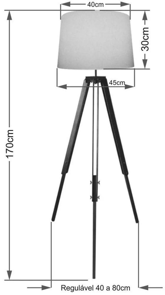 Luminária de Chão Tripé Base Madeira Vivare Md-2027 Cúpula em Tecido 40x45cm - Bivolt
