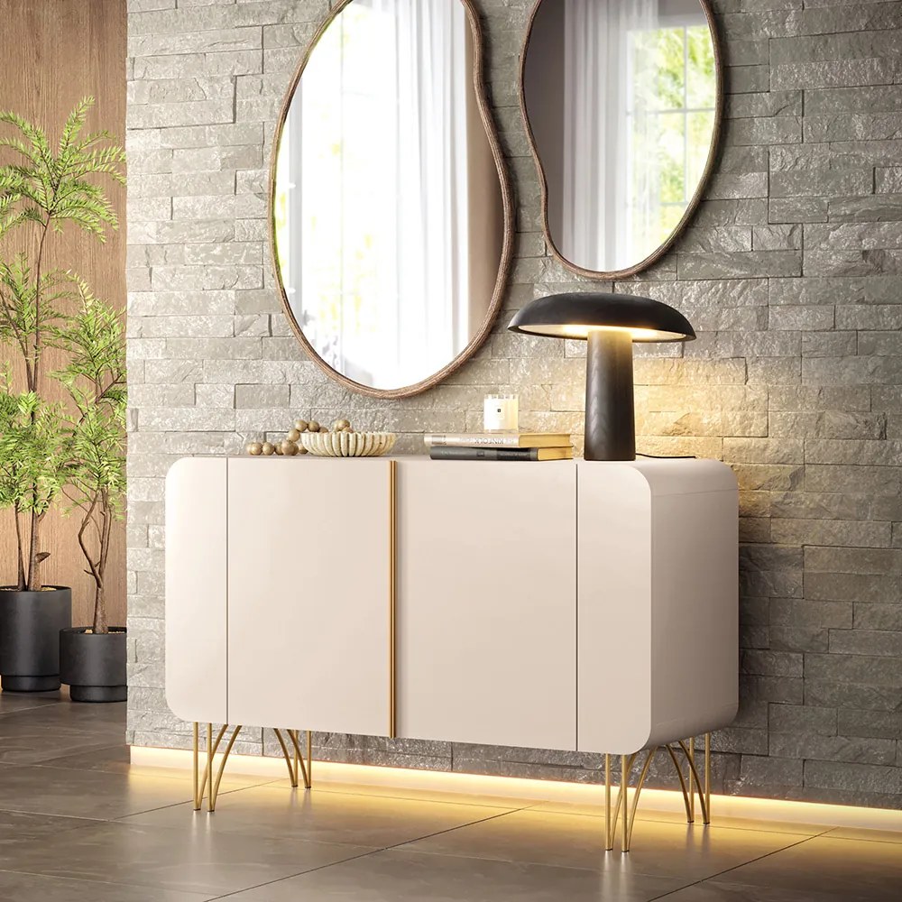 Balcão Aparador Buffet Pé Metal Lossy H01 - D'Rossi - Off White