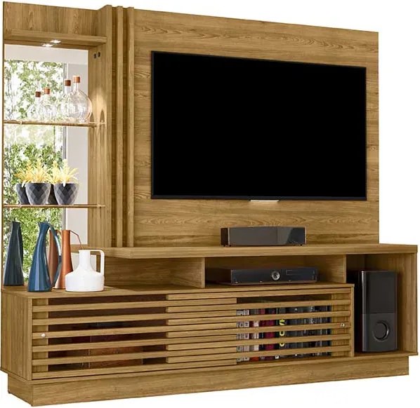 Home Theater Stall 2 Portas 2 Prateleiras Iluminação LED MDP até 60 Cumaru G97 - Gran Belo