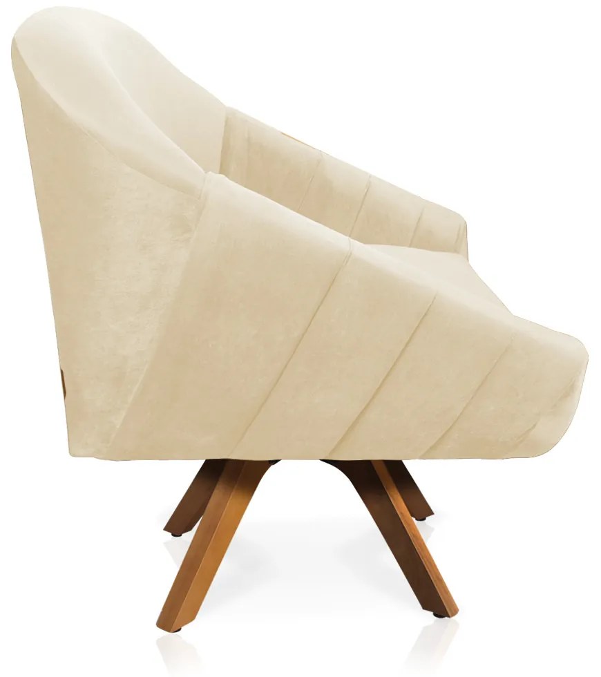 Kit 02 Poltronas Giratória Giovana Veludo Base Madeira MM30 - DRossi - Bege