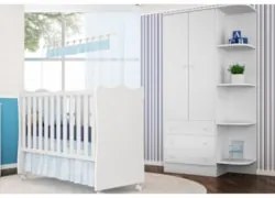 Berço Simples 130x60 Cômoda e Guarda Roupa Doce Sonho Branco - Qmovi