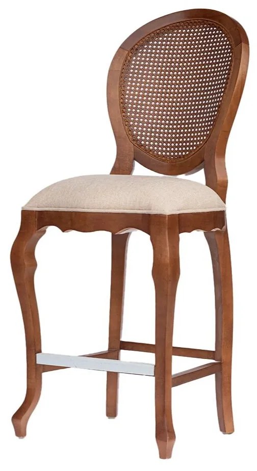 Banqueta Delicate Assento c/mola Encosto Palha - Freijó - Tecido Linho Doré e Palha Pintada Sextavada Kleiner
