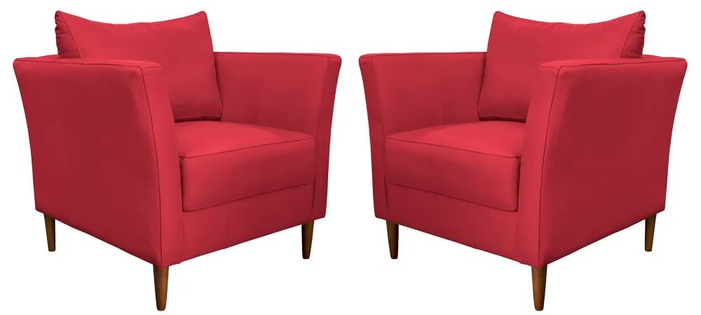 Kit 2 Poltronas Decorativa Sala de Estar Pés Palito Lubbock Couro Vermelho G58 - Gran Belo