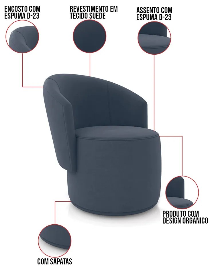 Sofá Namoradeira e 2 Poltronas Orgânica para Sala Malu Suede M11 - D'Rossi - Azul Marinho