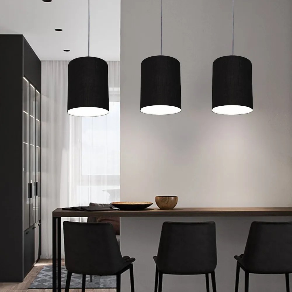 Lustre Pendente Cilíndrico Md-4012 Cúpula em Tecido 18x25cm Preto - Bivolt
