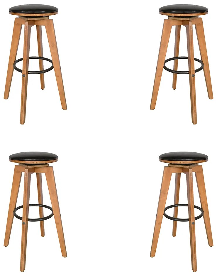 Kit 4 Banquetas Decorativas Hetfield PU Madeira c/Apoio para os Pés Base Giratória G56 - Gran Belo
