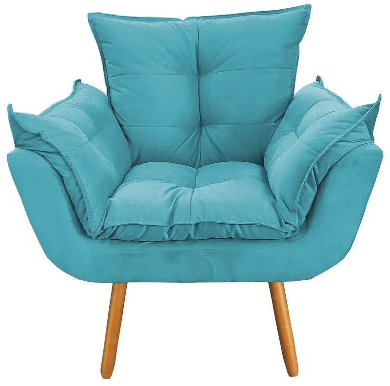 Poltrona Decorativa Opala Pés Palito Suede Turqueza - Sheep Estofados - Água