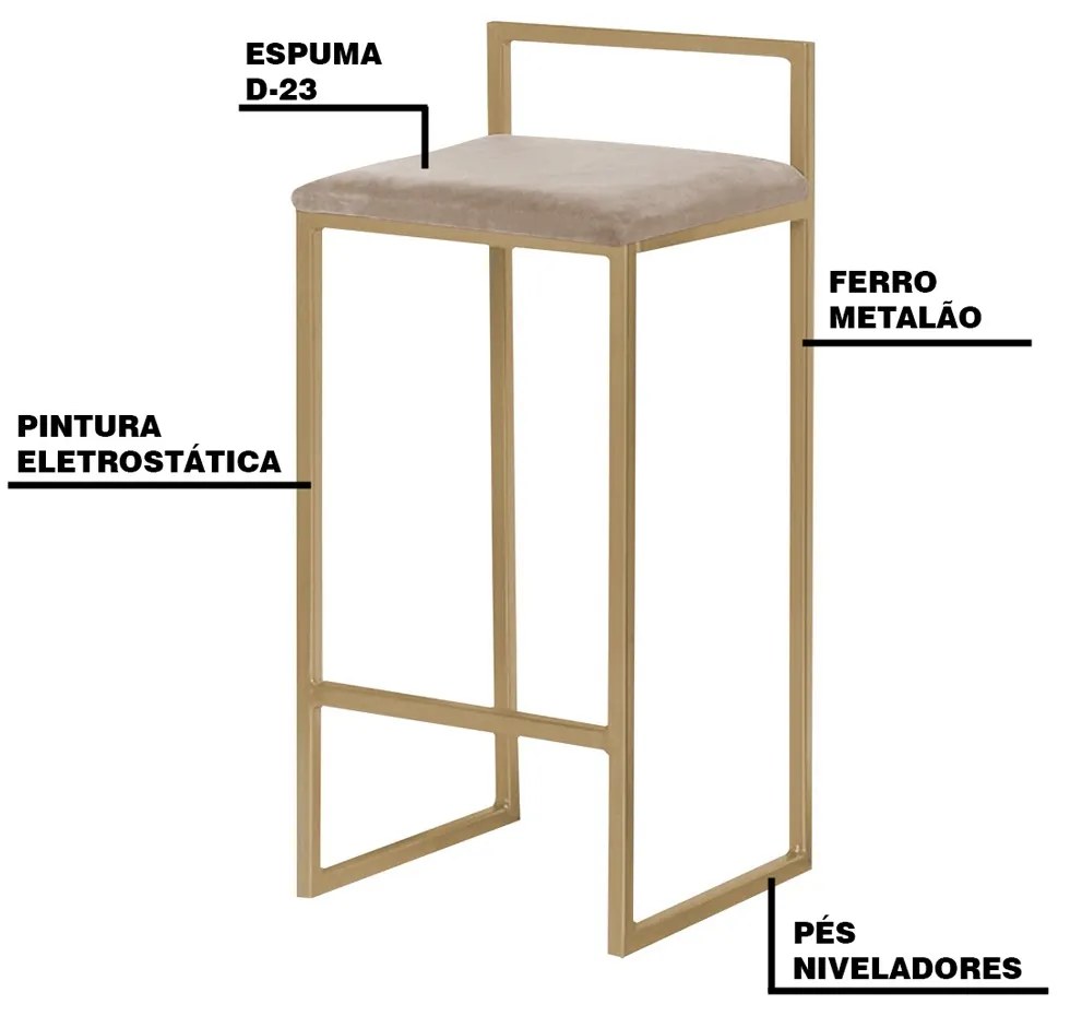 Kit 2 Banqueta Decorativa Selena Base Gold Suede Cappuccino G41 - Gran Belo