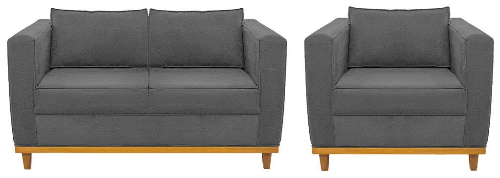 Kit Sofá 2 Lugares e Poltrona Europa Corano Cinza ADJ Decor
