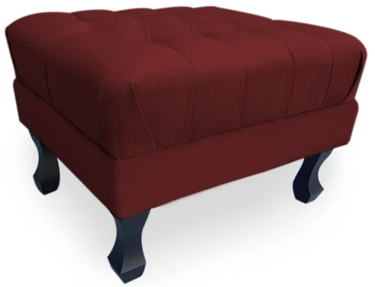 Puff Baú Decorativo Luis XV Capitonê 60x50cm Suede Bordô - Sheep Estofados - Vermelho escuro