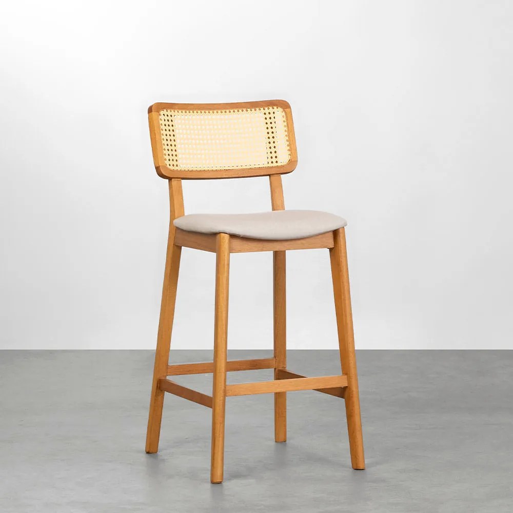 Banqueta Lalá Palha Creme Linne Cru - Banqueta Lalá Palha Creme - Linne Cru
