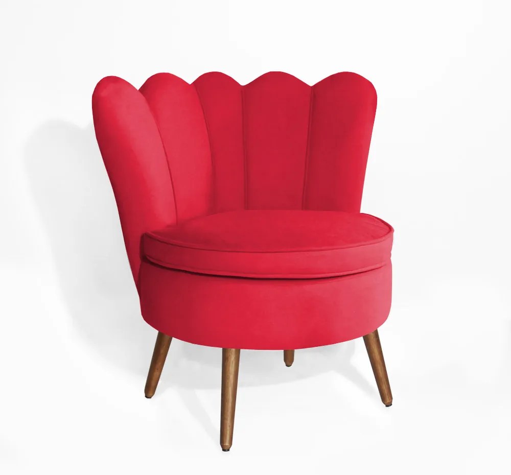Poltrona Decorativa Dália Pés Palito Veludo Vermelho
