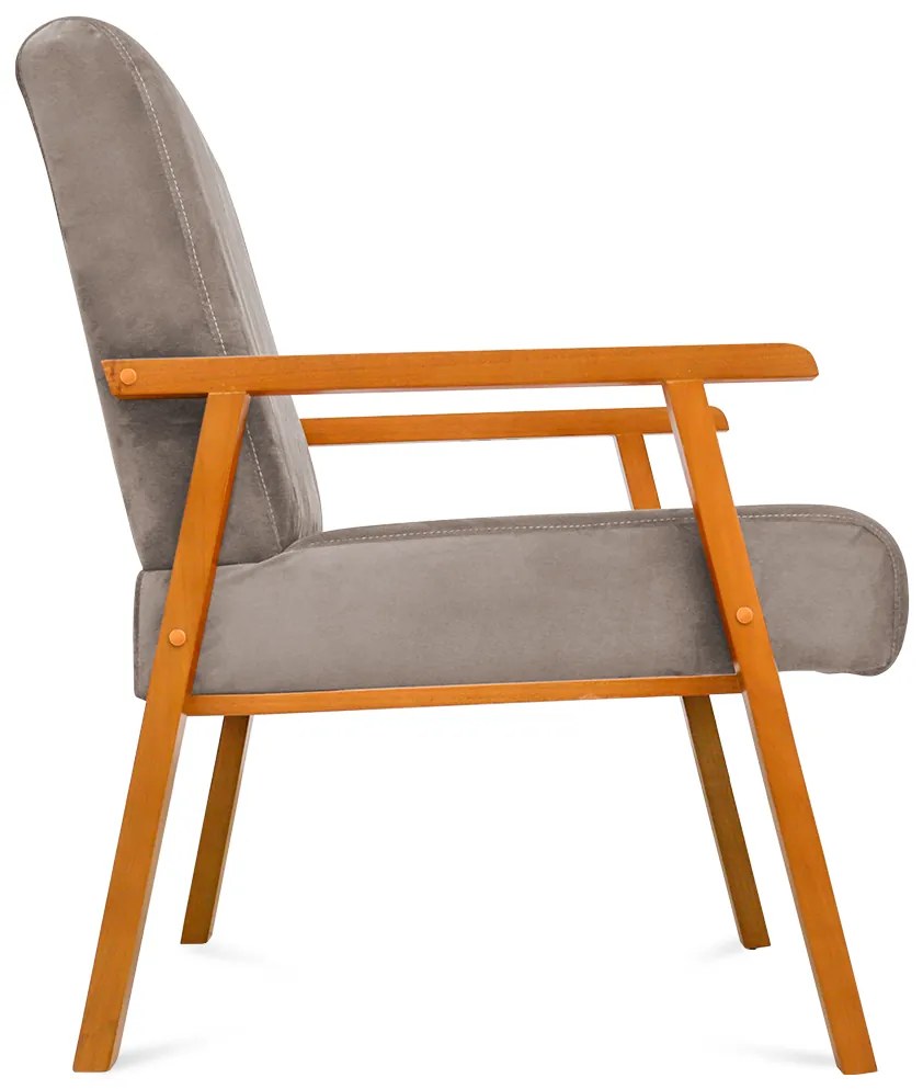 Poltrona Decorativa Alexa Braça de Madeira Suede Bege - Sheep Estofados