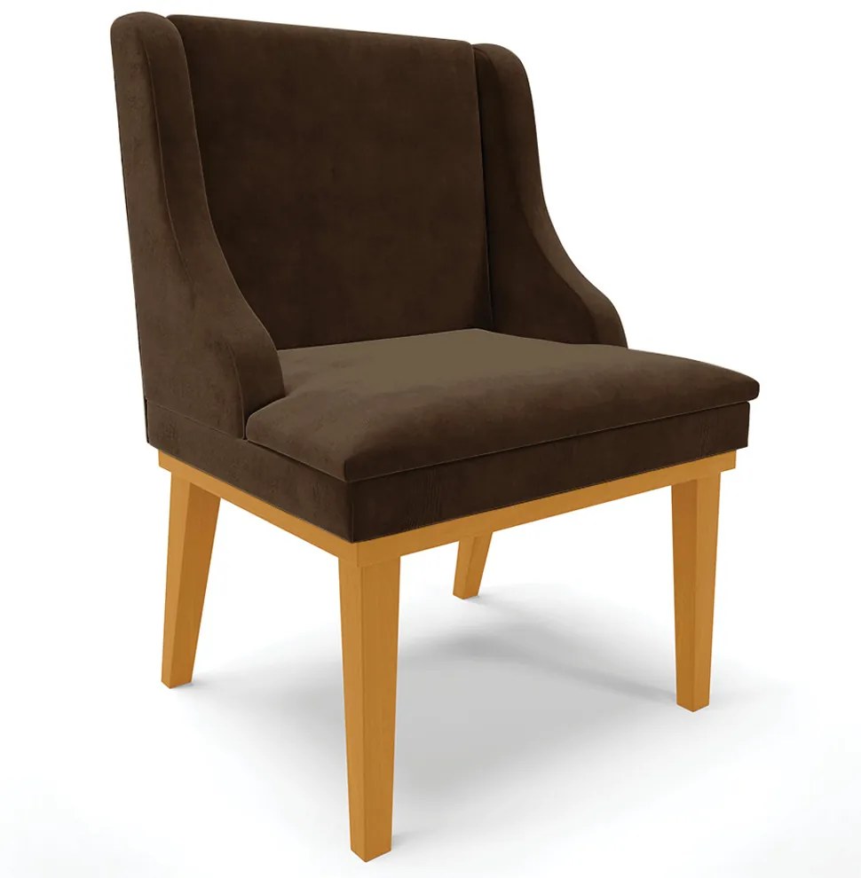 Poltrona Decorativa Base Fixa de Madeira Firenze Suede Marrom/Castanho G19 - Gran Belo