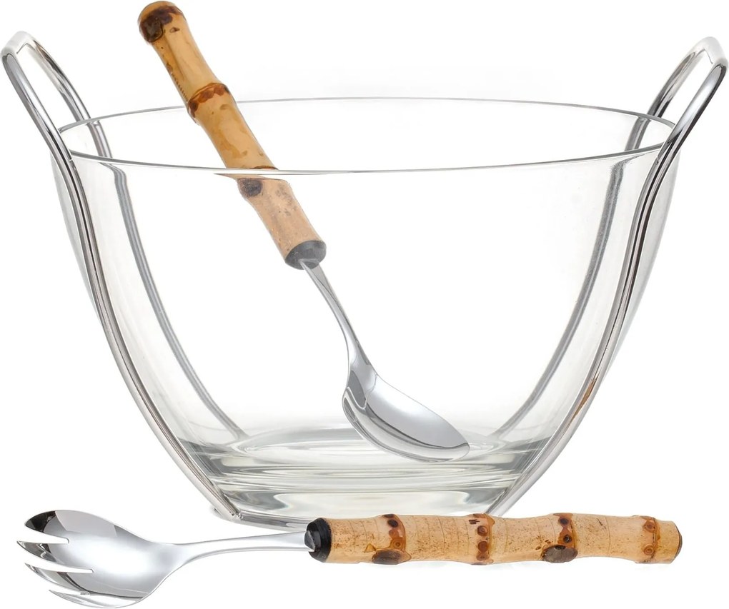 Saladeira Shefield Plate C/ Talher Bambú - Prata  Prata