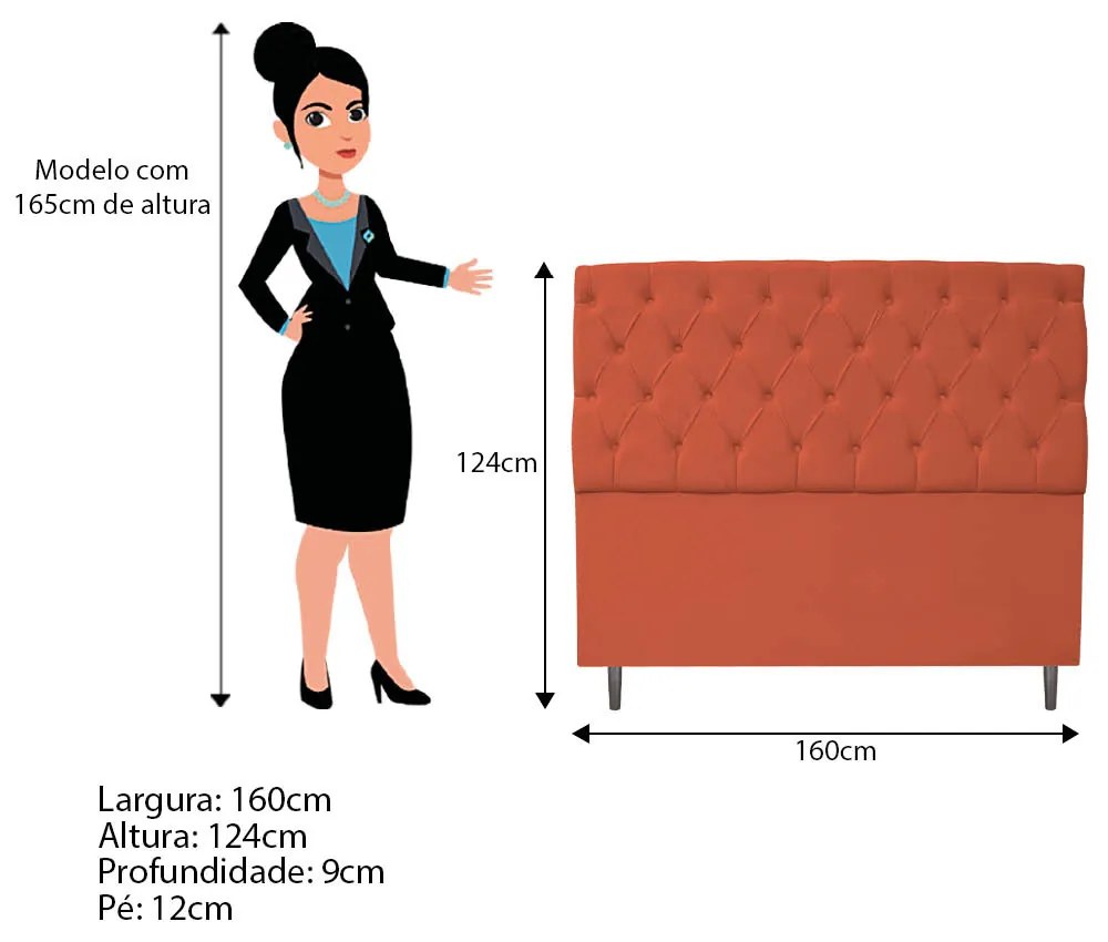 Cabeceira Estofada Liverpool 160 cm Queen Size Suede Terracota - ADJ Decor