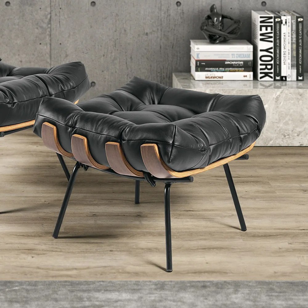 PUFF COSTELA COURO LEGITIMO BASE METAL P - Preto