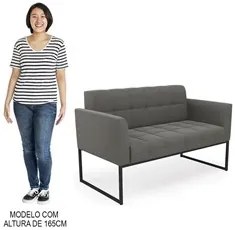 Sofá Namoradeira e 2 Poltronas Base Industrial Preto Ana Suede Grafite