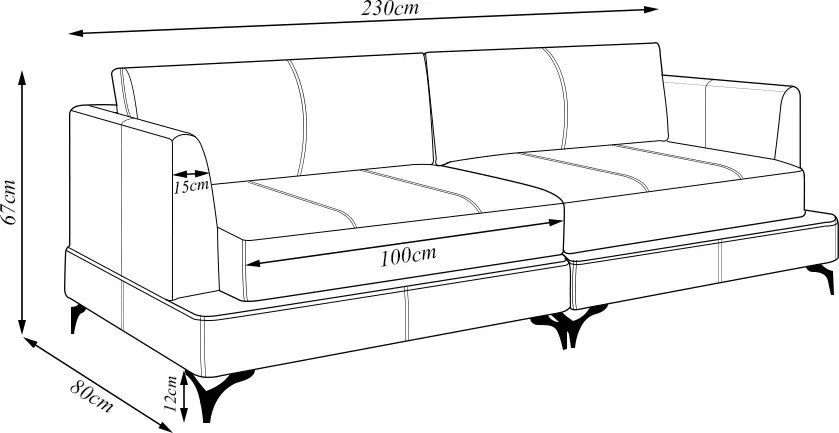 Sofá Living Bipartido 230cm Indonésia Pés de Ferro Couro Preto G52 - Gran Belo