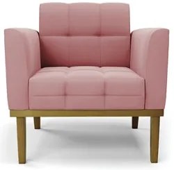 Poltrona Base Madeira Castanho Kit 2 Ana Suede Rosê - Ibiza