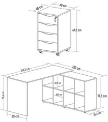 Mesa Escrivaninha em L Eron e Gaveteiro com Rodízios Mity A06 Ipê/Pret