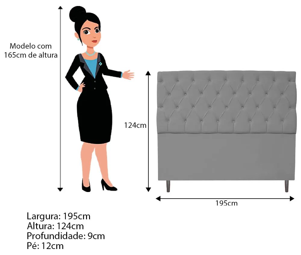 Cabeceira Estofada Liverpool 195 cm King Size Corano Cinza - ADJ Decor