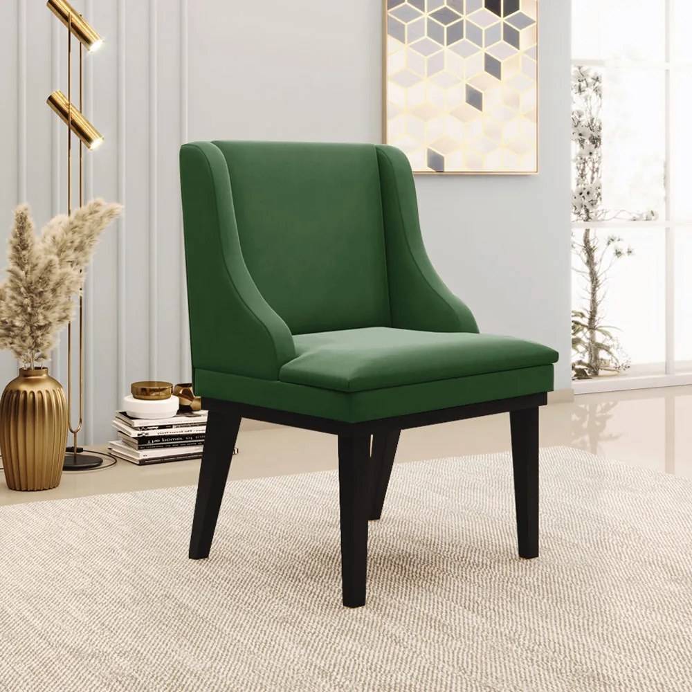 Kit 2 Poltronas Decorativas Base Fixa de Madeira Firenze Suede Verde Esmeralda/Preto G19 - Gran Belo