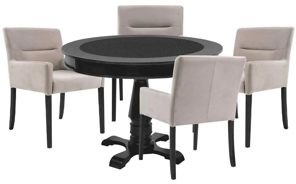 Mesa de Jogos Carteado Redonda Victoria Tampo Reversível Preto com 4 Cadeiras Vicenza Nude G36 G15 - Gran Belo