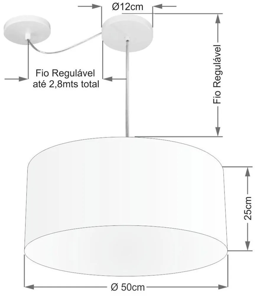 Lustre Pendente Cilíndrico Com Desvio De Centro Md-4147 Cúpula  50x25cm Linho Bege - Bivolt