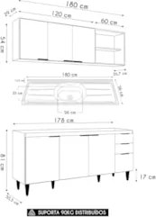 Armário de Cozinha CP10 Com Pia 180cm Pérola Z34 Branco     - Mpozenat