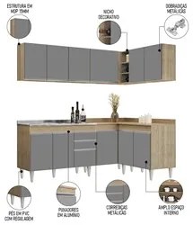 Armário de Cozinha Modulado de Canto 6 Peças CP30 com Pia Inox Castanh