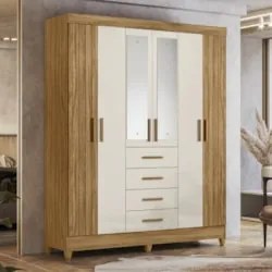 Guarda Roupa Casal 165cm Com Espelho Khani Freijó/Off Z17 - Mpozena