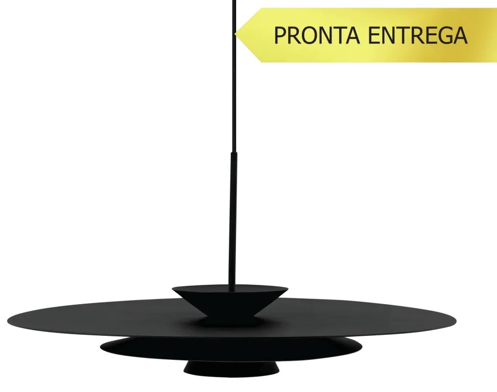 Pendente Tule Ø50X25,5Cm 1Xmr16 - Usina 25122/50 (PT - Preto Texturizado, Igual a Cor 1)