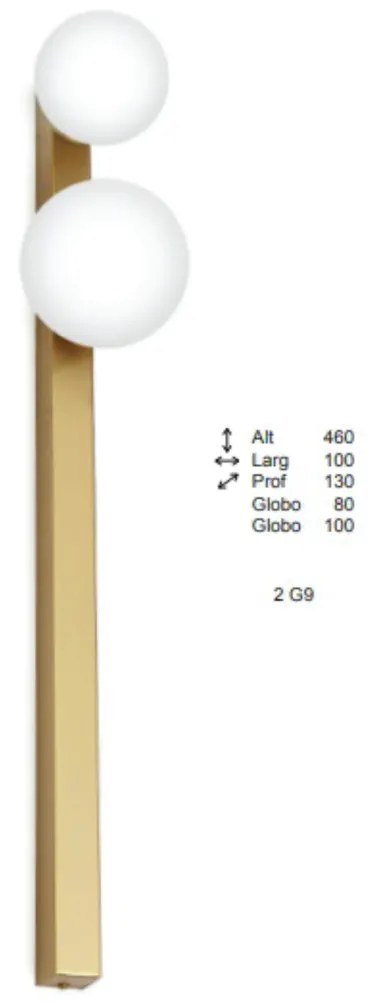 Arandela Point Slim 13X10X46Cm Globo Ø08Cm / Ø10Cm 2Xg9 - Old Artisan... (ROSE FOSCO / COBRE BRILHO, FOSCO (Branco))
