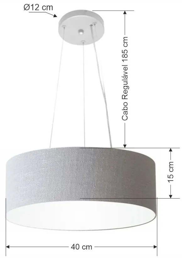 Lustre Pendente Cilíndrico Md-4181 Cúpula em Tecido 40x15cm Rustico Cinza - Bivolt