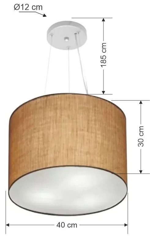 Lustre Pendente Cilíndrico Md-4183 Cúpula em Tecido 40x30cm Palha - Bivolt