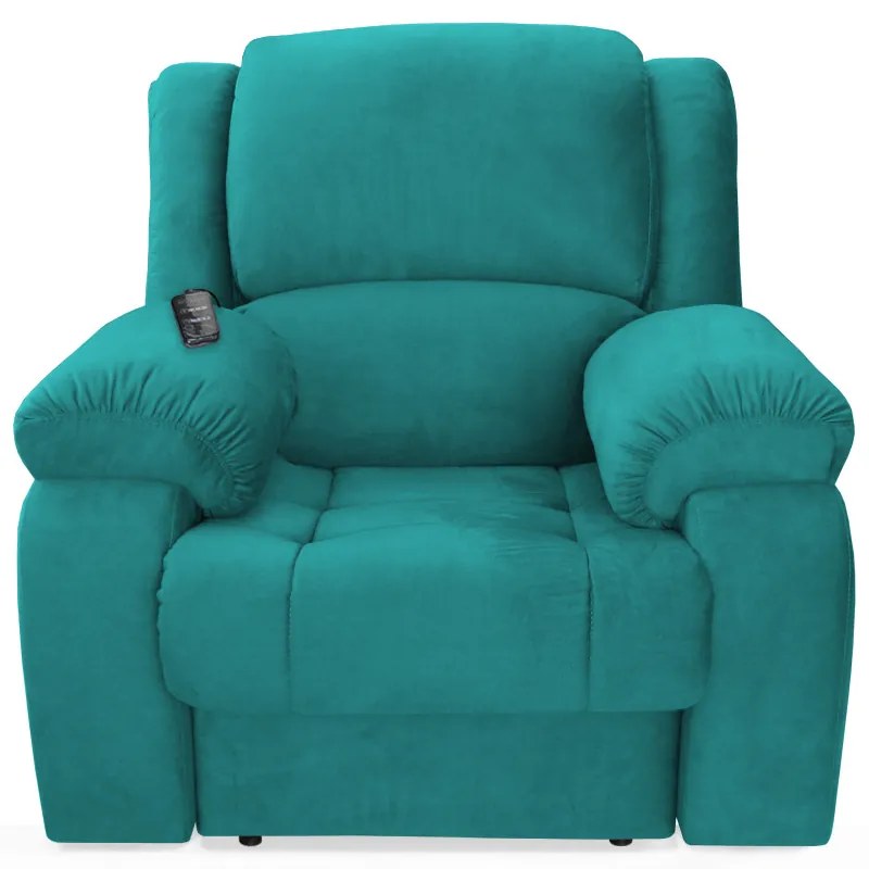Poltrona Decorativa Magnum Reclinável Elétrica com Massagem Suede Azul Tiffany