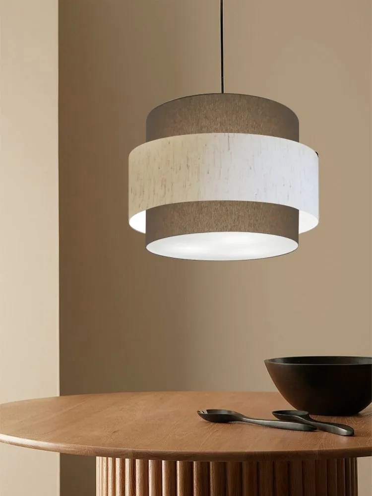 Lustre Pendente Cilíndrico Md-4384 Cúpula em Tecido Caqui Linho Bege Tam 50cm