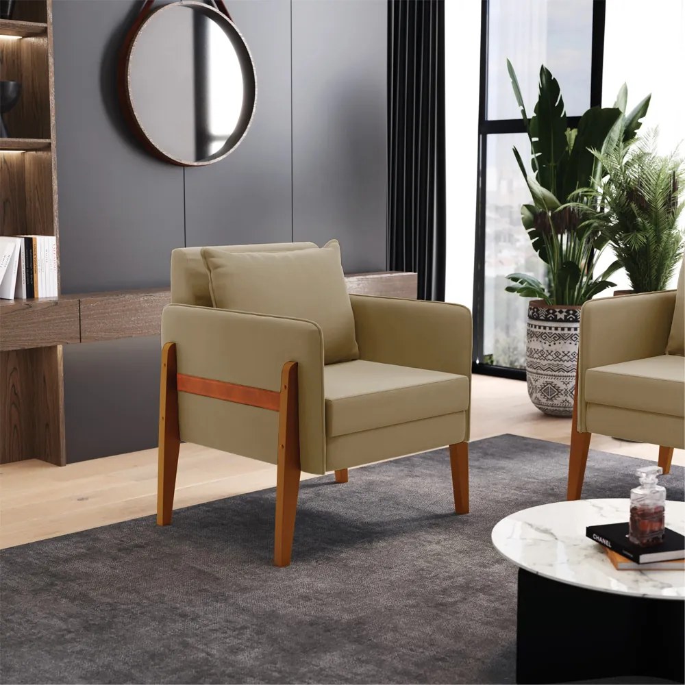 Poltrona Lana Suede Base de Madeira - D'Rossi - Marrom Rato