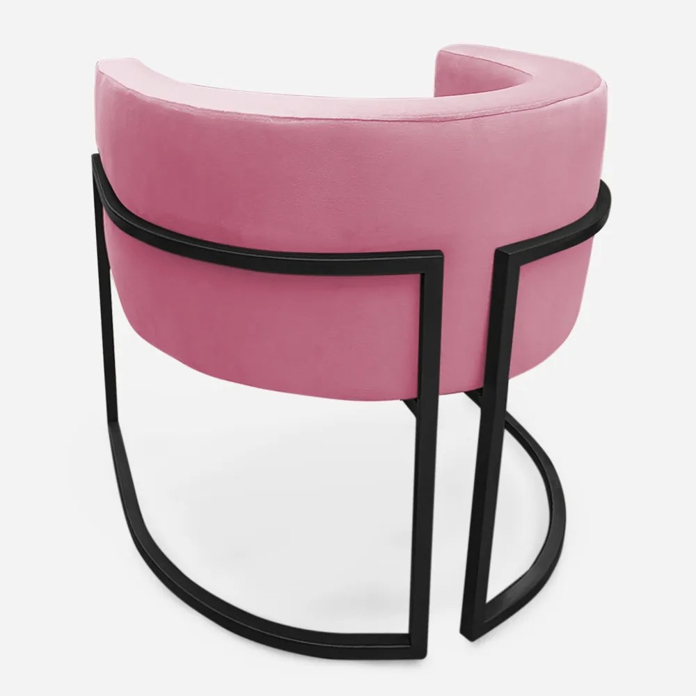 Poltrona Decorativa Base Metal Preta Luna Veludo Rosa - Sheep Estofados - Veludo Rosa