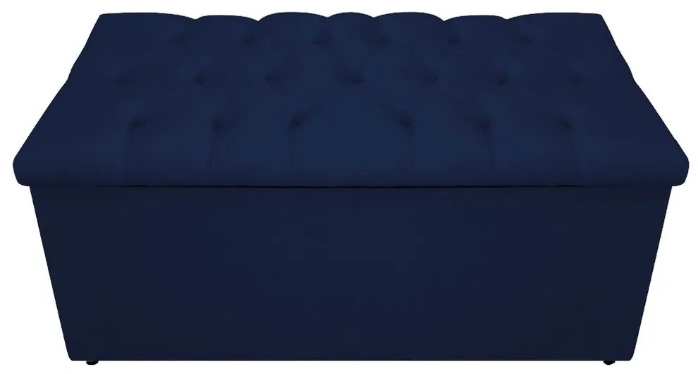 Recamier Baú Estofada Mel 90 cm Solteiro Com Capitonê  Suede Azul Marinho - ADJ Decor
