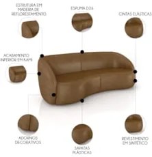 Sofá 3 Lugares Orgânico 240cm e Poltrona Zion Z32 Sintético Caramelo -